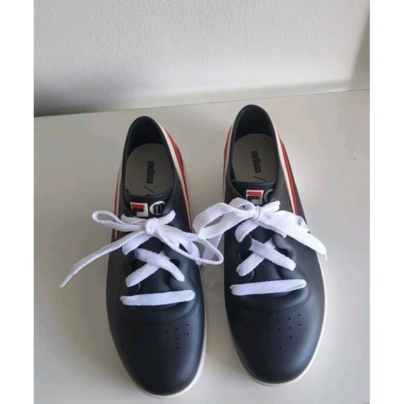 Melissa X Fila Women's Ruber Black Lace-up Jelly Red Stripe Sneakers Size 7 - Picture 7 of 13